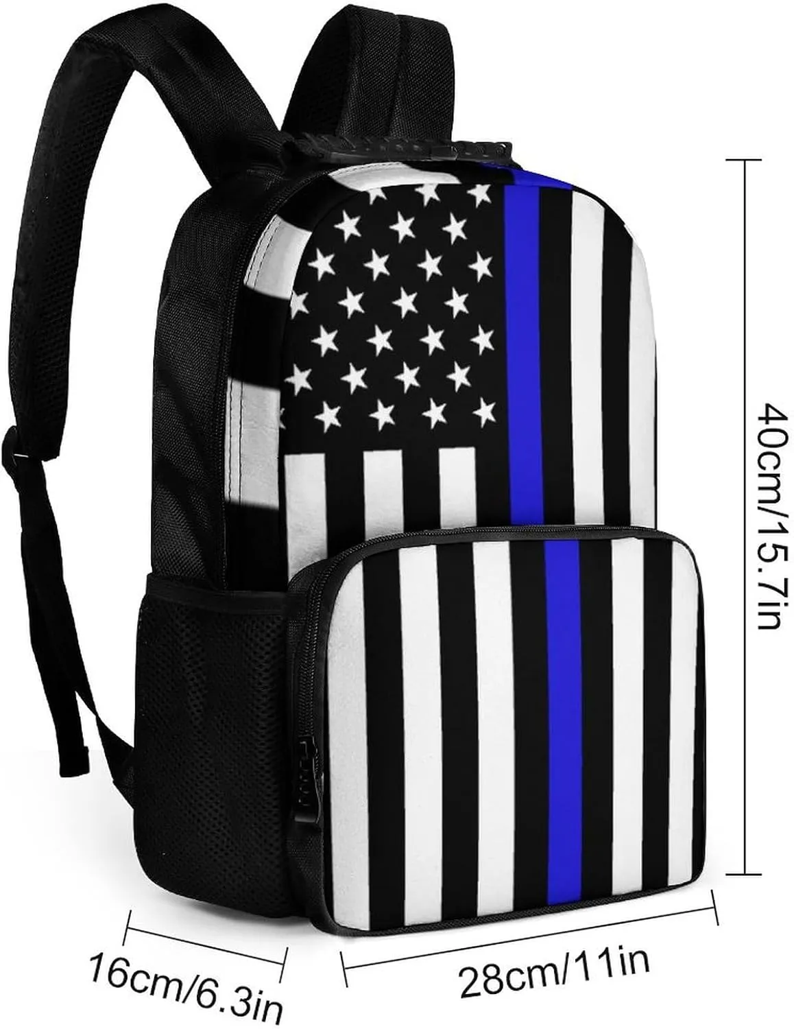 Supdreamc American Thin Blue Line Flag Police Pattern Black Rucksacks Lightweight Multipurpose Anti-Theft Shoulder Bag Big Capacity Traveling & Camping Backpack With Side Pockets