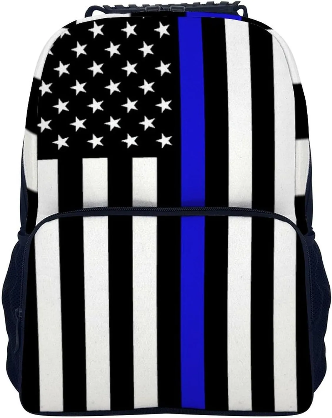 Supdreamc American Thin Blue Line Flag Police Pattern Black Rucksacks Lightweight Multipurpose Anti-Theft Shoulder Bag Big Capacity Traveling & Camping Backpack With Side Pockets