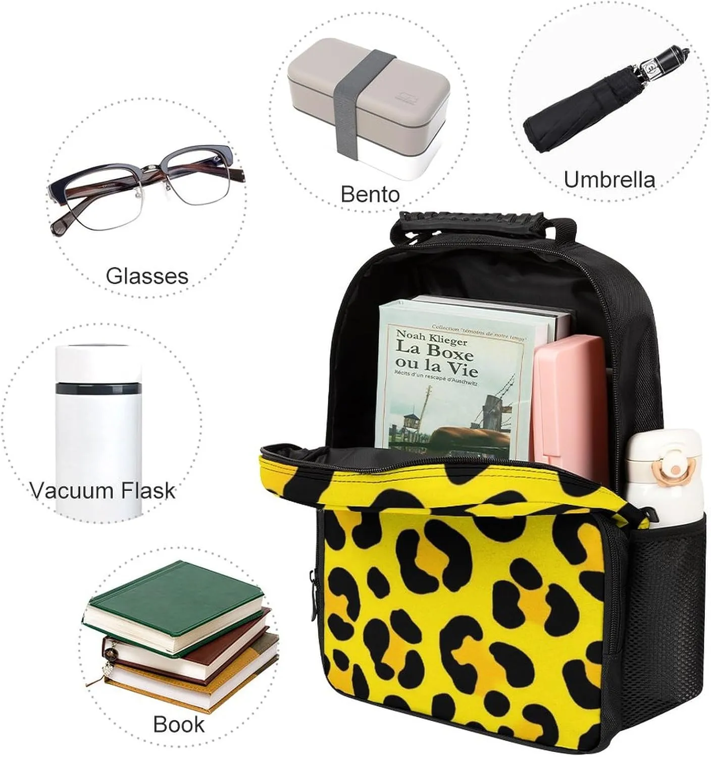Supdreamc Animal Skin Cheetah Leopard Leather Print Yellow Shoulder Book Bags Polyester Multipurpose Anti-Theft Carry On Bag Large Capacity Travel Hiking & Camping Rucksack