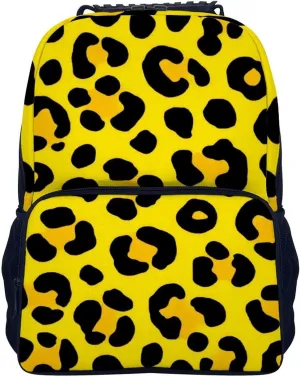 Supdreamc Animal Skin Cheetah Leopard Leather Print Yellow Shoulder Book Bags Polyester Multipurpose Anti-Theft Carry On Bag Large Capacity Travel Hiking & Camping Rucksack
