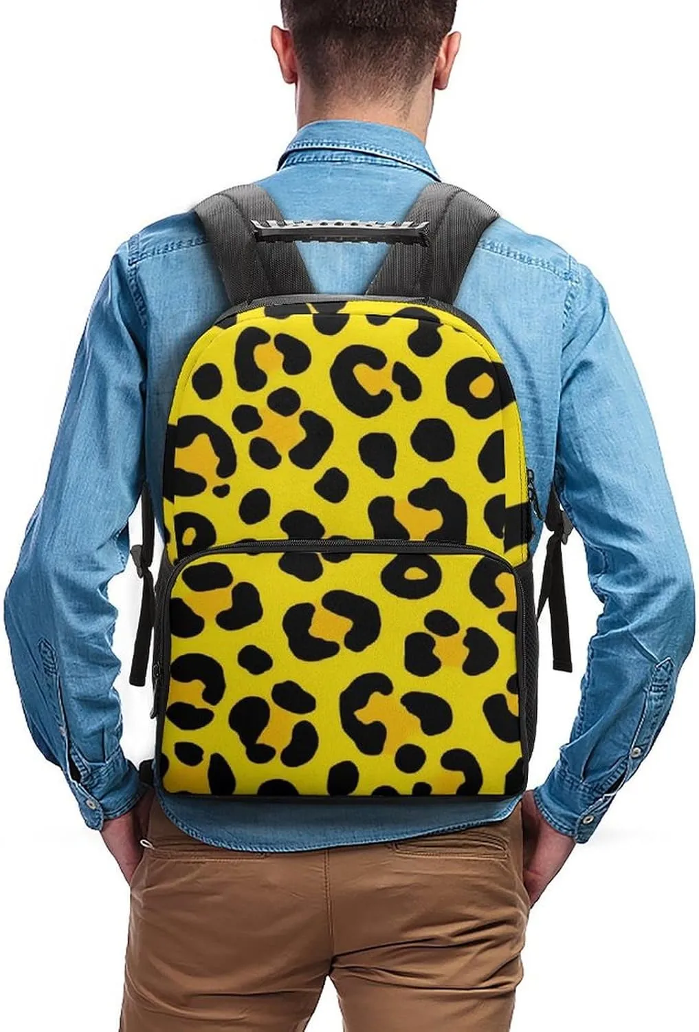 Supdreamc Animal Skin Cheetah Leopard Leather Print Yellow Shoulder Book Bags Polyester Multipurpose Anti-Theft Carry On Bag Large Capacity Travel Hiking & Camping Rucksack