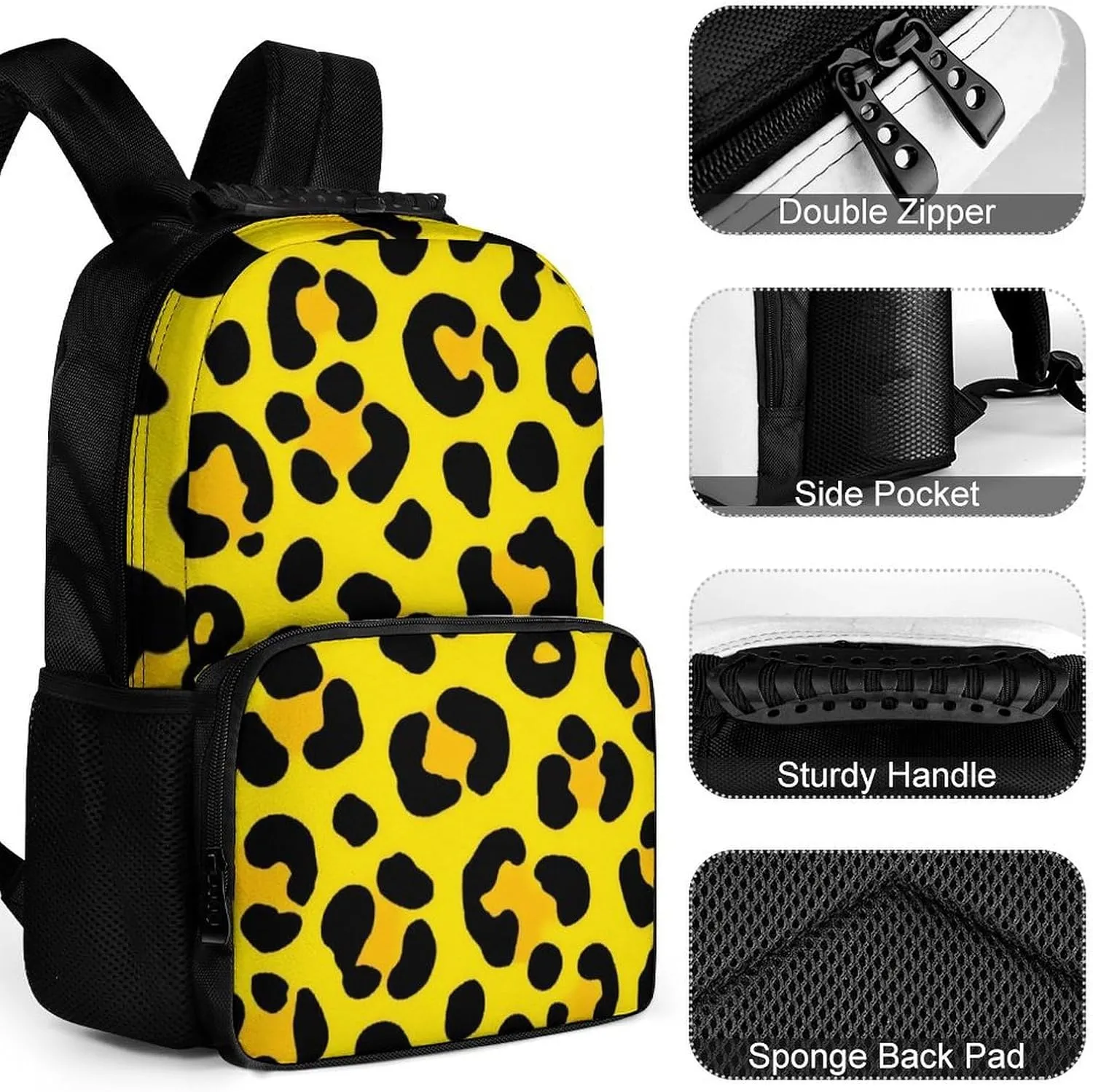 Supdreamc Animal Skin Cheetah Leopard Leather Print Yellow Shoulder Book Bags Polyester Multipurpose Anti-Theft Carry On Bag Large Capacity Travel Hiking & Camping Rucksack