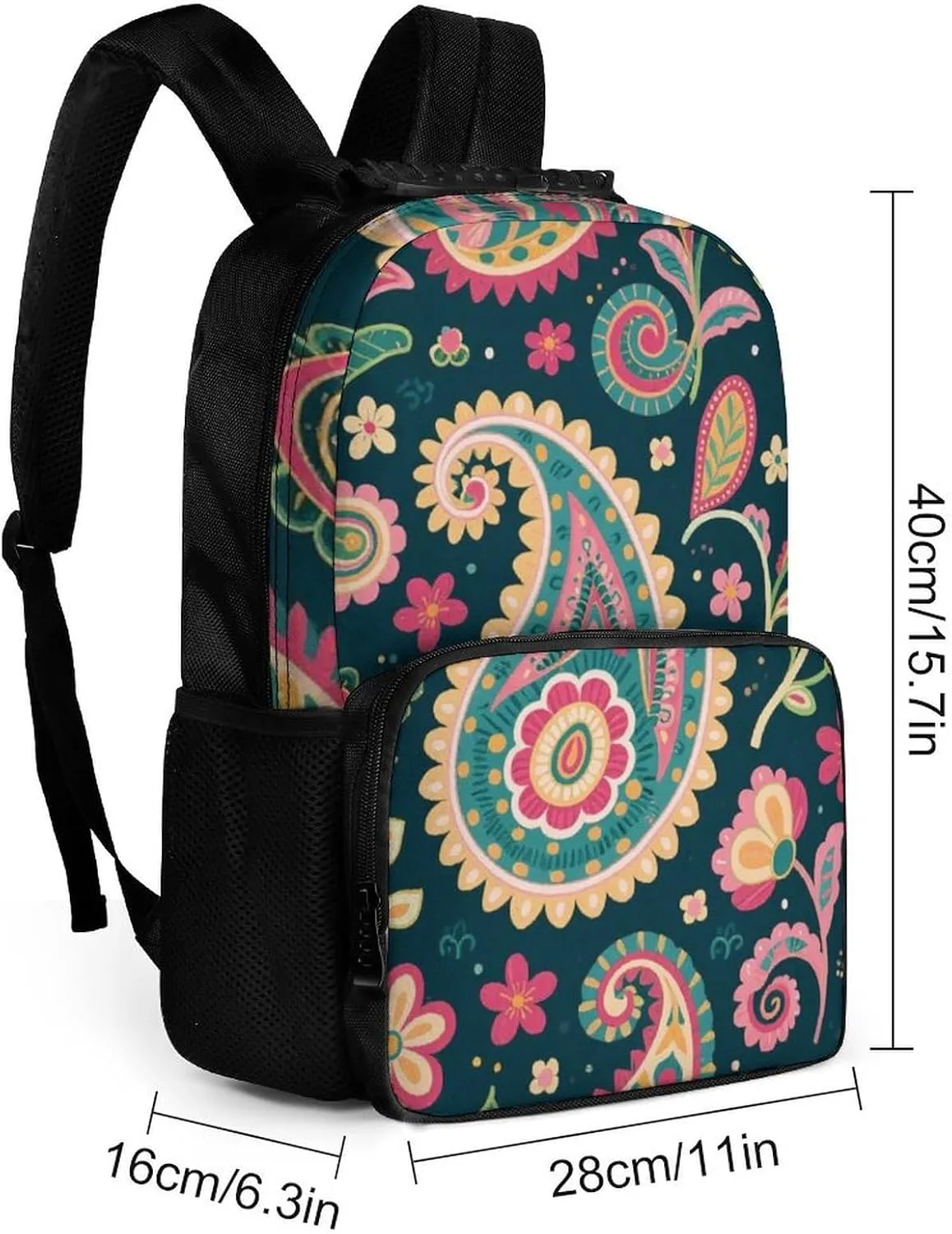 Supdreamc Colorful Flowers Leaves Paisley Art Rucksacks Lightweight Multipurpose Anti-Theft Shoulder Bag Large Capacity Business Computer Bag With Smooth Zippers