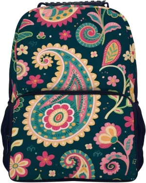 Supdreamc Colorful Flowers Leaves Paisley Art Rucksacks Lightweight Multipurpose Anti-Theft Shoulder Bag Large Capacity Business Computer Bag With Smooth Zippers