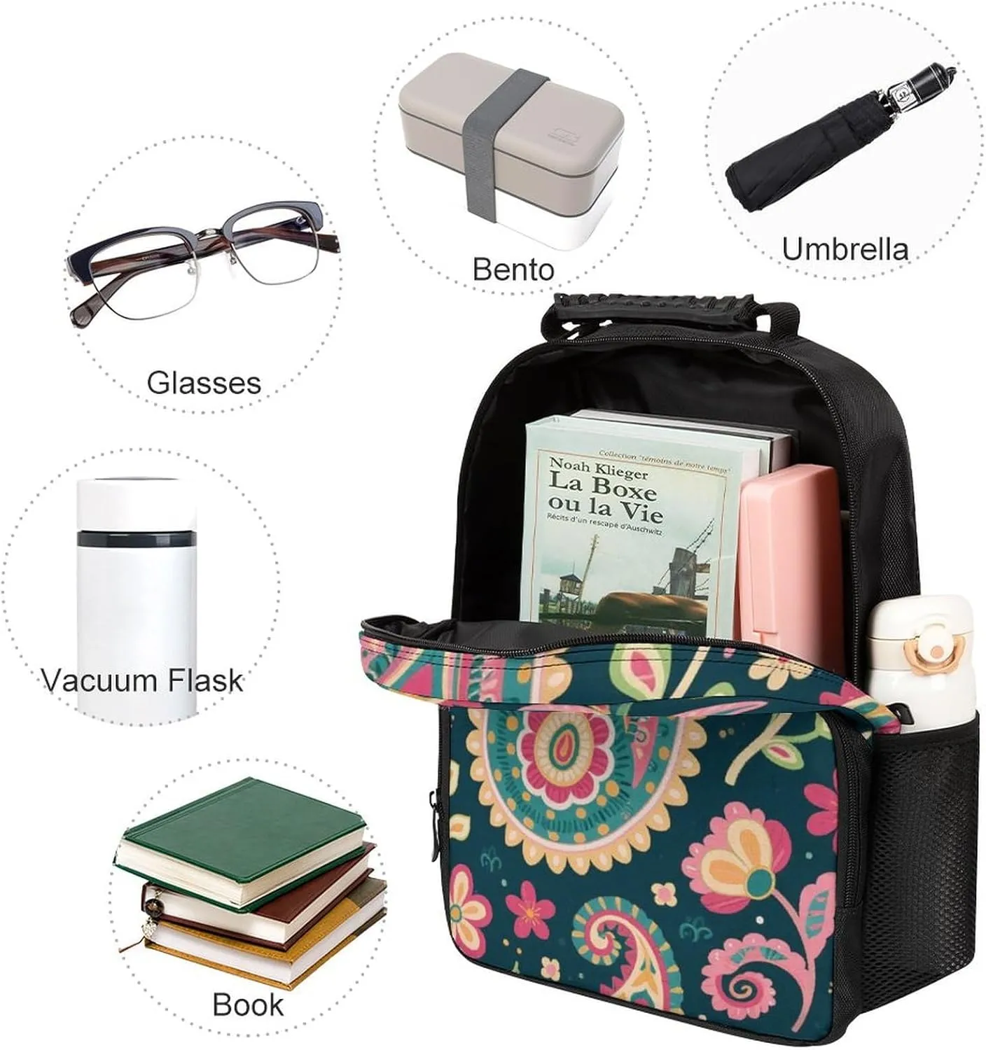 Supdreamc Colorful Flowers Leaves Paisley Art Rucksacks Lightweight Multipurpose Anti-Theft Shoulder Bag Large Capacity Business Computer Bag With Smooth Zippers