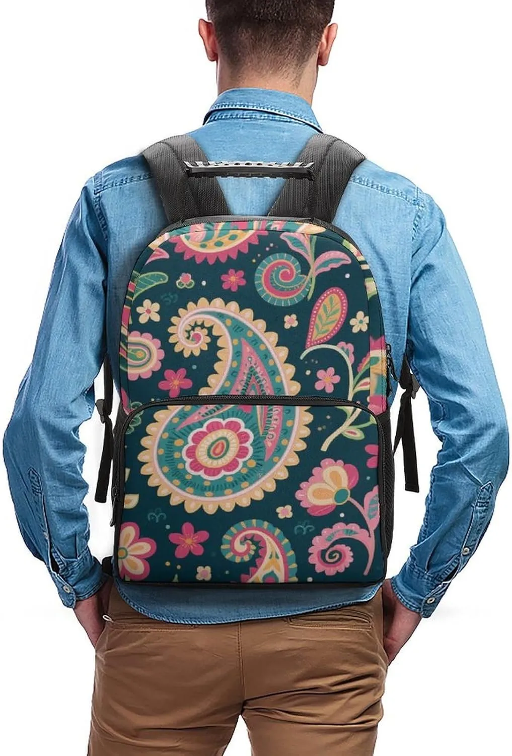 Supdreamc Colorful Flowers Leaves Paisley Art Rucksacks Lightweight Multipurpose Anti-Theft Shoulder Bag Large Capacity Business Computer Bag With Smooth Zippers