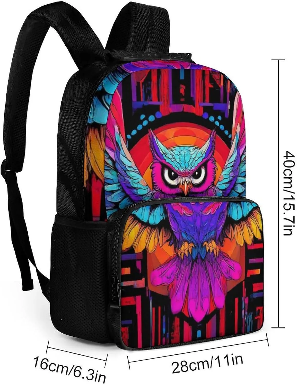 Supdreamc Colorful Hippie Owl Magical Bird Art Daypack Backpack Polyester Anti-Theft Multipurpose Bookbag Big Capacity Travel Hiking & Camping Rucksack With Smooth Zippers