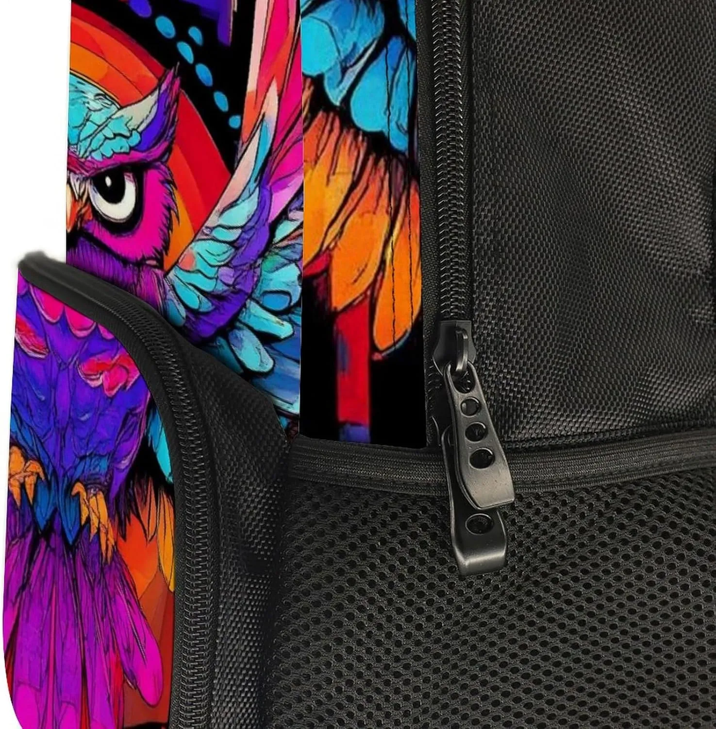 Supdreamc Colorful Hippie Owl Magical Bird Art Daypack Backpack Polyester Anti-Theft Multipurpose Bookbag Big Capacity Travel Hiking & Camping Rucksack With Smooth Zippers