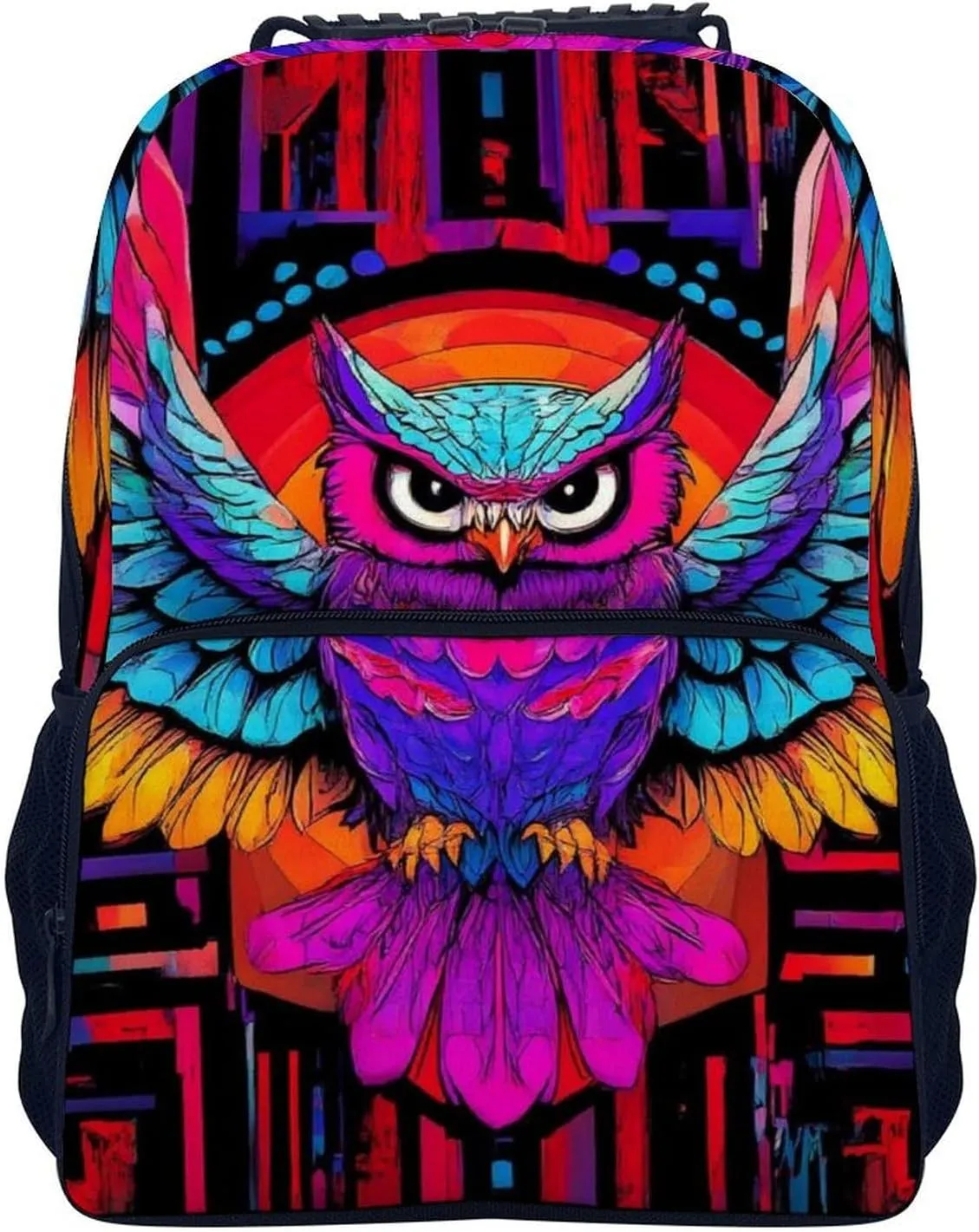 Supdreamc Colorful Hippie Owl Magical Bird Art Daypack Backpack Polyester Anti-Theft Multipurpose Bookbag Big Capacity Travel Hiking & Camping Rucksack With Smooth Zippers