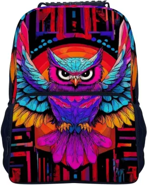 Supdreamc Colorful Hippie Owl Magical Bird Art Daypack Backpack Polyester Anti-Theft Multipurpose Bookbag Big Capacity Travel Hiking & Camping Rucksack With Smooth Zippers
