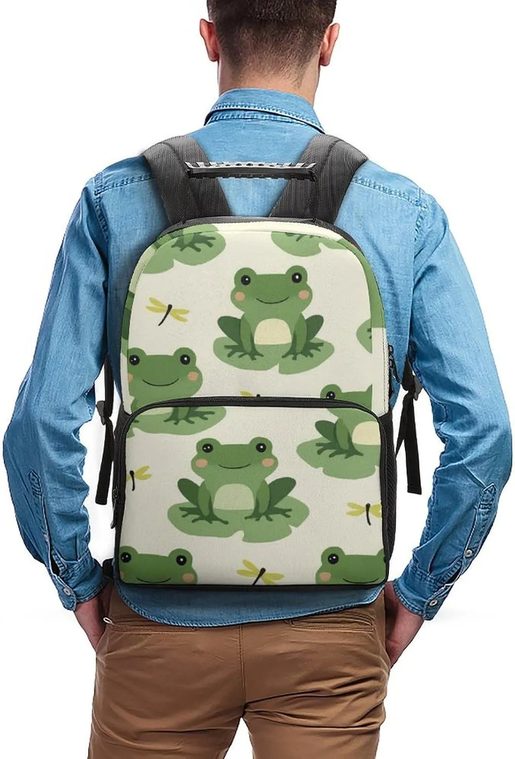 Supdreamc Cute Frog Animal Green Frogs Rucksacks Polyester Anti-Theft Multipurpose Carry On Bag Large Capacity Gym Outdoor Hiking Backpack With Smooth Zippers