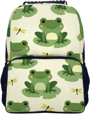 Supdreamc Cute Frog Animal Green Frogs Rucksacks Polyester Anti-Theft Multipurpose Carry On Bag Large Capacity Gym Outdoor Hiking Backpack With Smooth Zippers