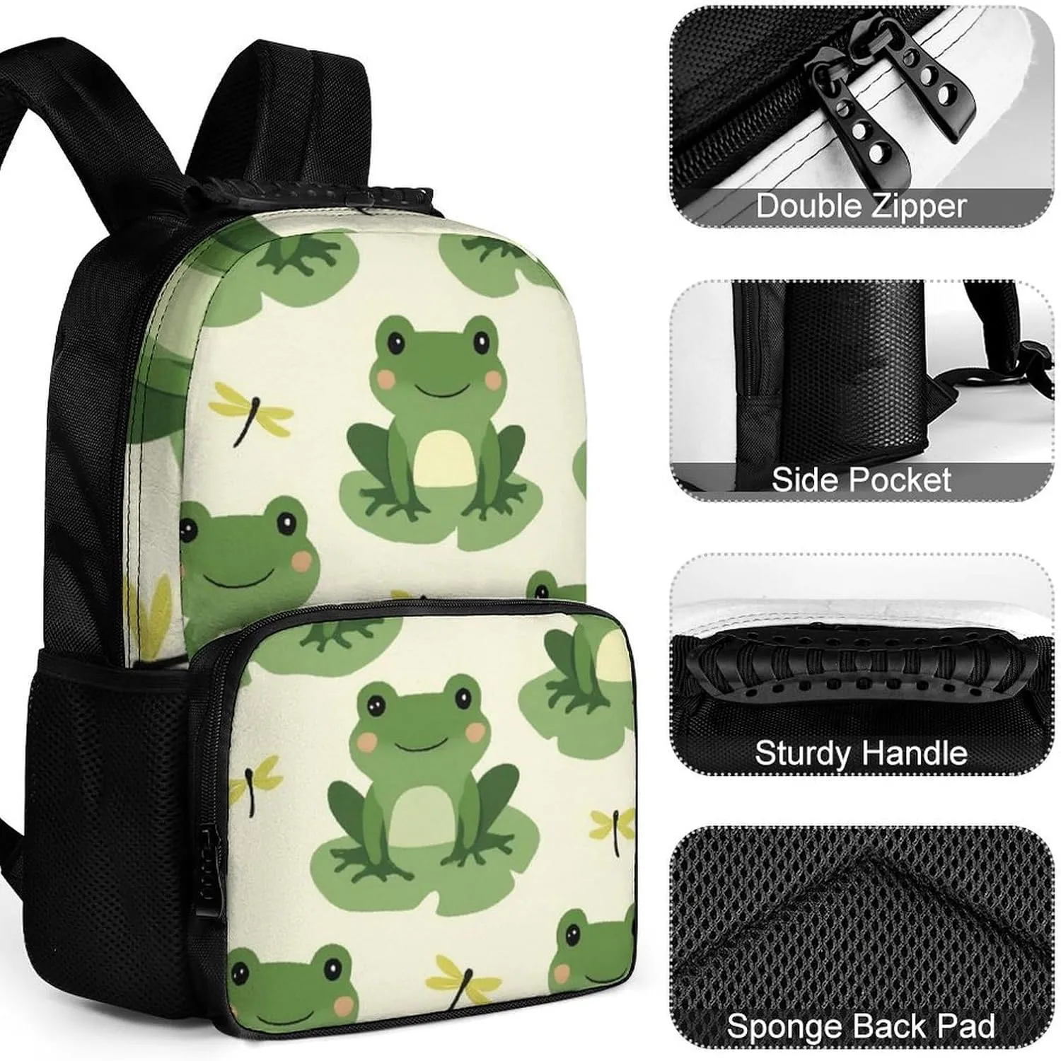 Supdreamc Cute Frog Animal Green Frogs Rucksacks Polyester Anti-Theft Multipurpose Carry On Bag Large Capacity Gym Outdoor Hiking Backpack With Smooth Zippers