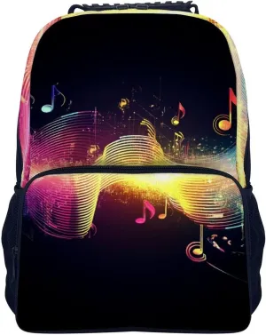 Supdreamc Lightweight Daypack Backpack for Sports Travel Running - Large Capacity Multipurpose Anti-Theft Bookbag, Colorful Neon Music Notes Laptop Backpack Daypack