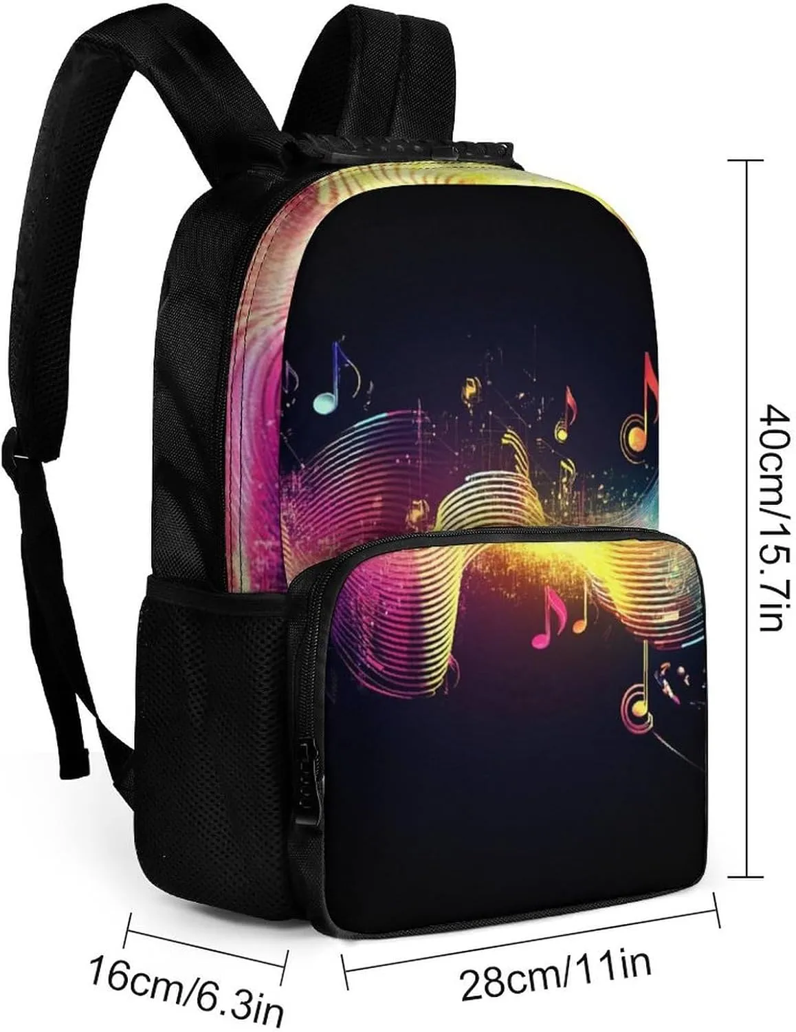 Supdreamc Lightweight Daypack Backpack for Sports Travel Running - Large Capacity Multipurpose Anti-Theft Bookbag, Colorful Neon Music Notes Laptop Backpack Daypack