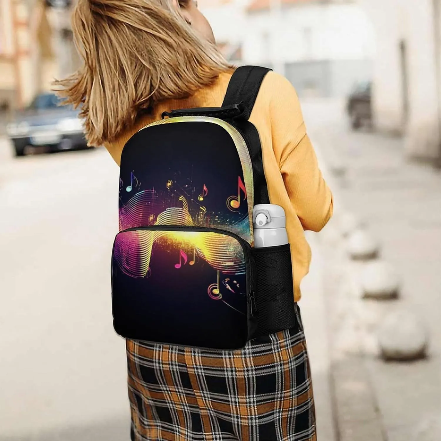 Supdreamc Lightweight Daypack Backpack for Sports Travel Running - Large Capacity Multipurpose Anti-Theft Bookbag, Colorful Neon Music Notes Laptop Backpack Daypack