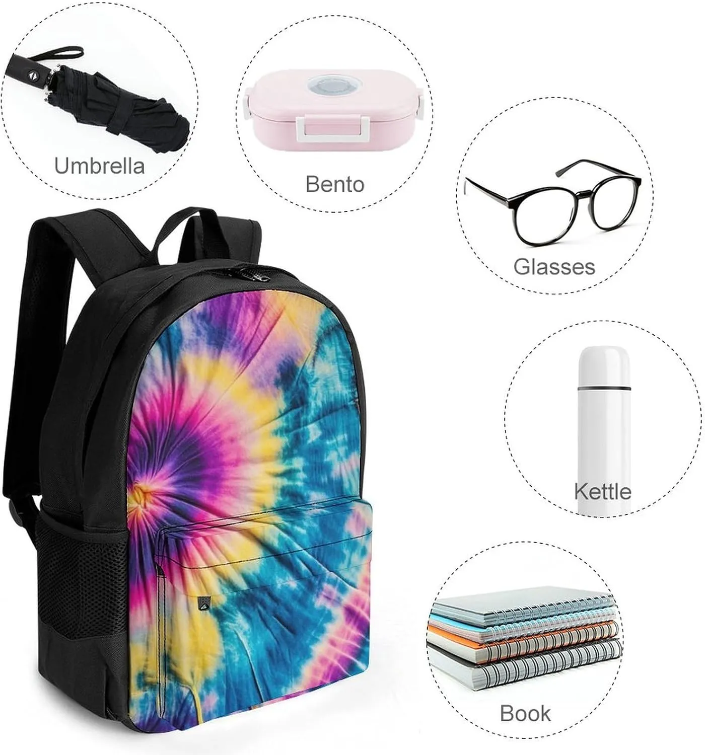 Supdreamc Lightweight Daypack Backpack for Trekking Work Running - Big Capacity Multipurpose Anti-Theft Bookbag, Tie Dye Art Business Computer Bag