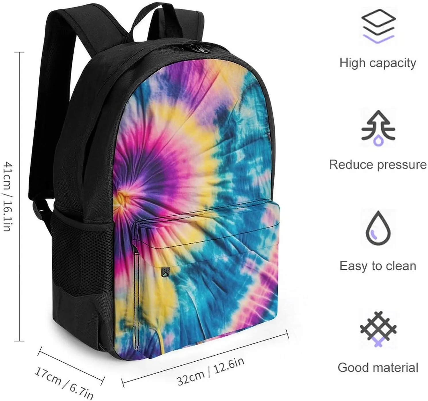 Supdreamc Lightweight Daypack Backpack for Trekking Work Running - Big Capacity Multipurpose Anti-Theft Bookbag, Tie Dye Art Business Computer Bag