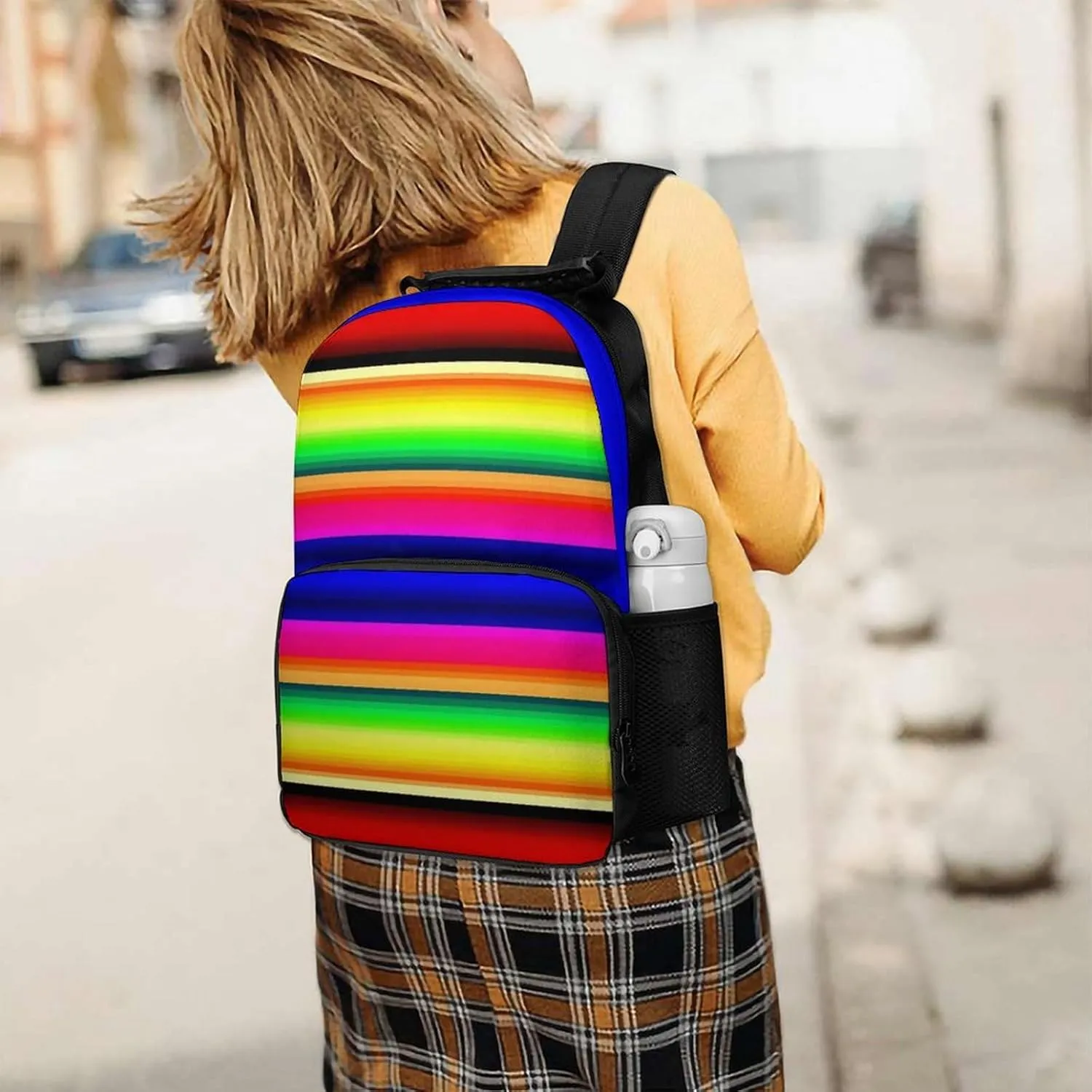 Supdreamc Lightweight Daypack Bookbag for Trekking Business Walking Cycling - Big Capacity Anti-Theft Multipurpose Carry On Bag, Colorful Mexican Blanket Stripes Business Computer Bag