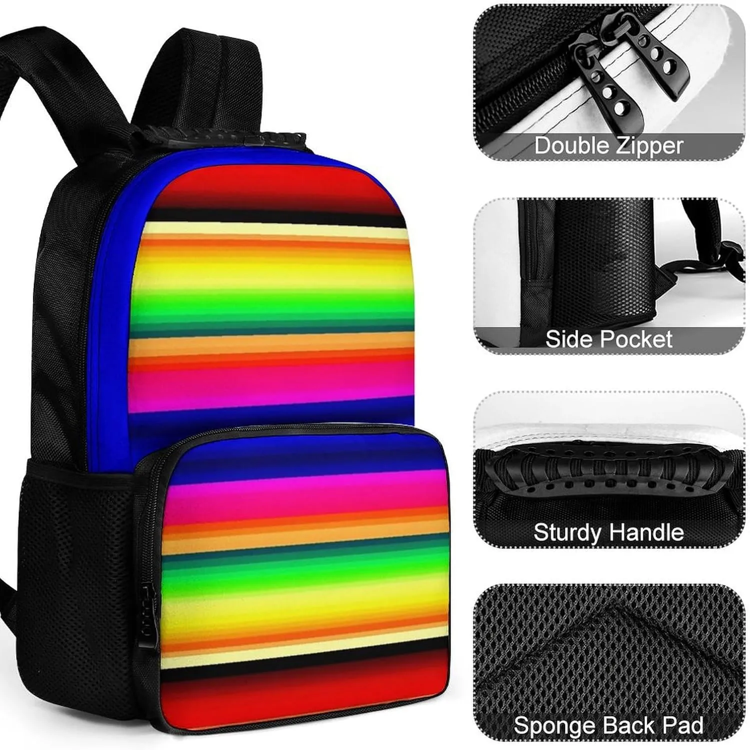 Supdreamc Lightweight Daypack Bookbag for Trekking Business Walking Cycling - Big Capacity Anti-Theft Multipurpose Carry On Bag, Colorful Mexican Blanket Stripes Business Computer Bag