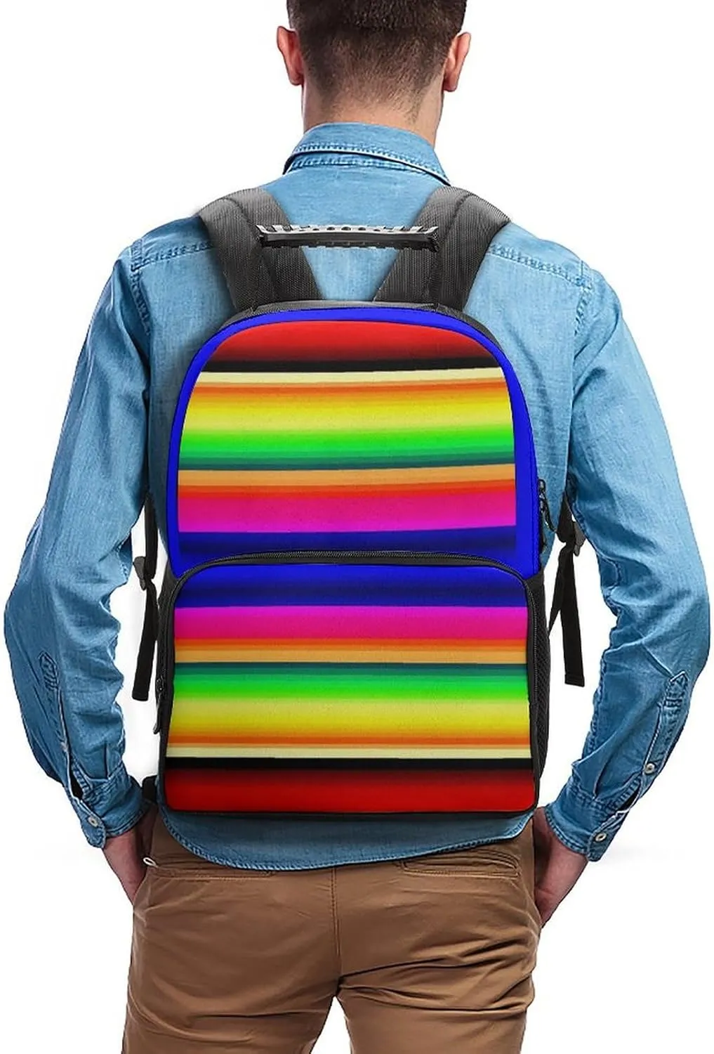 Supdreamc Lightweight Daypack Bookbag for Trekking Business Walking Cycling - Big Capacity Anti-Theft Multipurpose Carry On Bag, Colorful Mexican Blanket Stripes Business Computer Bag