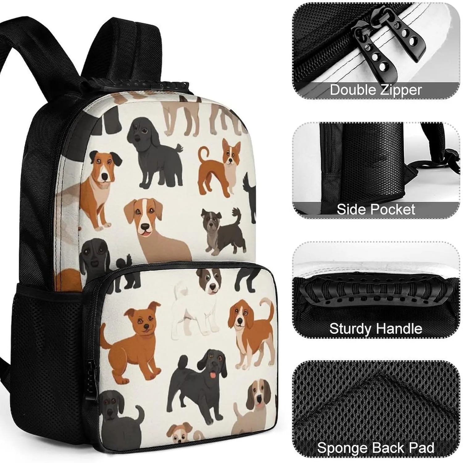 Supdreamc Lightweight Daypack for Camping Business Walking Cycling - Large Capacity Anti-Theft Multipurpose Bookbag, Affenpinscher Airedale Terrier Australian Cattle Dog Gym Outdoor Hiking Backpack