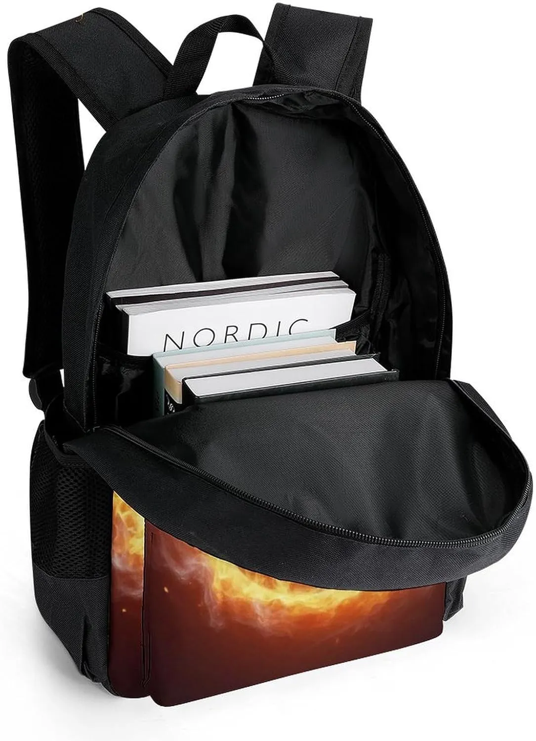 Supdreamc Lightweight Rucksacks for Camping Picnic Walking Cycling - Large Capacity Multipurpose Anti-Theft Carry On Bag, Cool Fire Flame Basketball Travel Hiking & Camping Rucksack