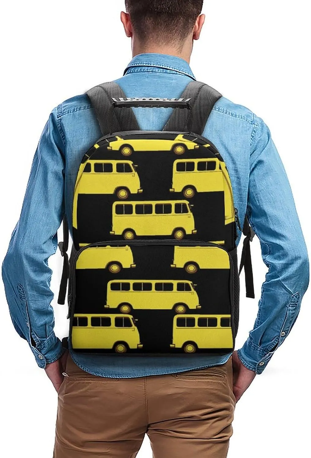 Supdreamc Lightweight Rucksacks for Climbing Outdoors Walking Cycling - Large Capacity Anti-Theft Multipurpose Carry On Bag, Black Yellow Bus Camping Outdoor Backpack