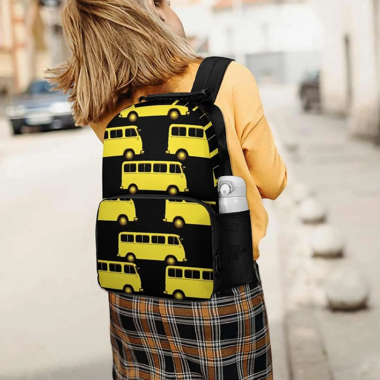 Supdreamc Lightweight Rucksacks for Climbing Outdoors Walking Cycling - Large Capacity Anti-Theft Multipurpose Carry On Bag, Black Yellow Bus Camping Outdoor Backpack