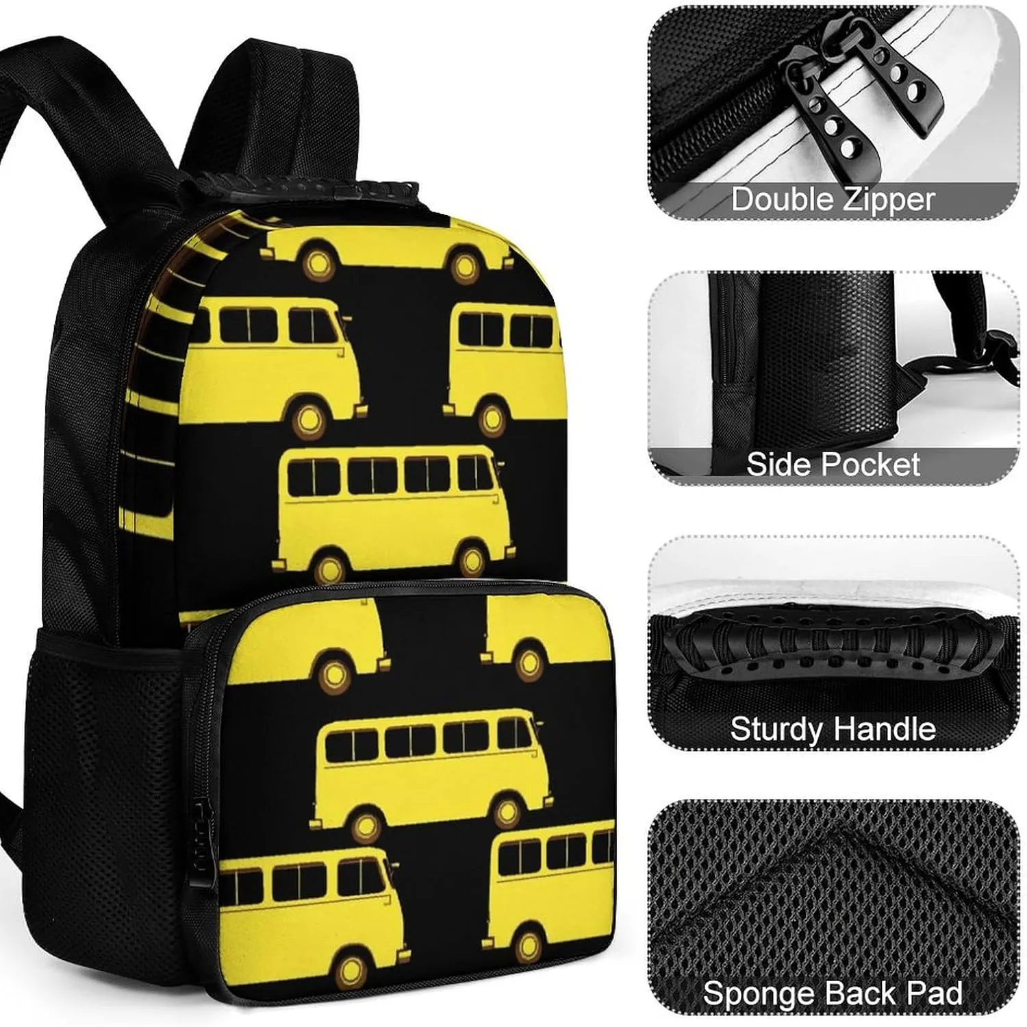 Supdreamc Lightweight Rucksacks for Climbing Outdoors Walking Cycling - Large Capacity Anti-Theft Multipurpose Carry On Bag, Black Yellow Bus Camping Outdoor Backpack
