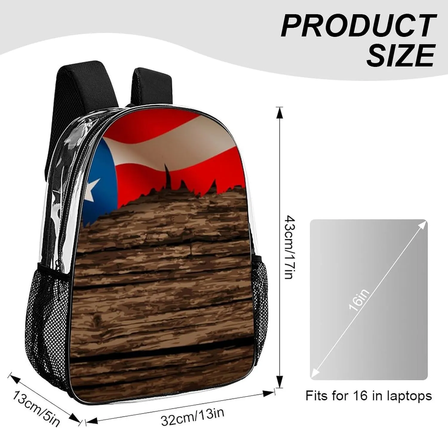 Supdreamc Lightweight Rucksacks for Climbing Outdoors Walking Cycling - Large Capacity Transparent Multipurpose Carry On Bag, American Flag Wooden Pattern Camping Outdoor Backpack