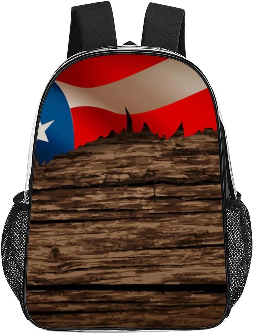 Supdreamc Lightweight Rucksacks for Climbing Outdoors Walking Cycling - Large Capacity Transparent Multipurpose Carry On Bag, American Flag Wooden Pattern Camping Outdoor Backpack