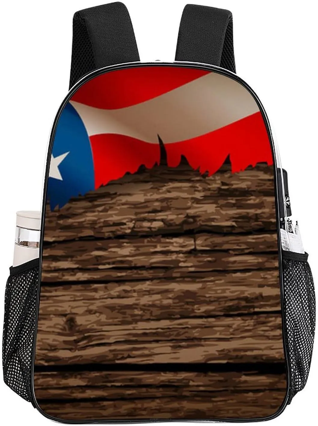 Supdreamc Lightweight Rucksacks for Climbing Outdoors Walking Cycling - Large Capacity Transparent Multipurpose Carry On Bag, American Flag Wooden Pattern Camping Outdoor Backpack