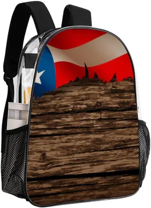 Supdreamc Lightweight Rucksacks for Climbing Outdoors Walking Cycling - Large Capacity Transparent Multipurpose Carry On Bag, American Flag Wooden Pattern Camping Outdoor Backpack