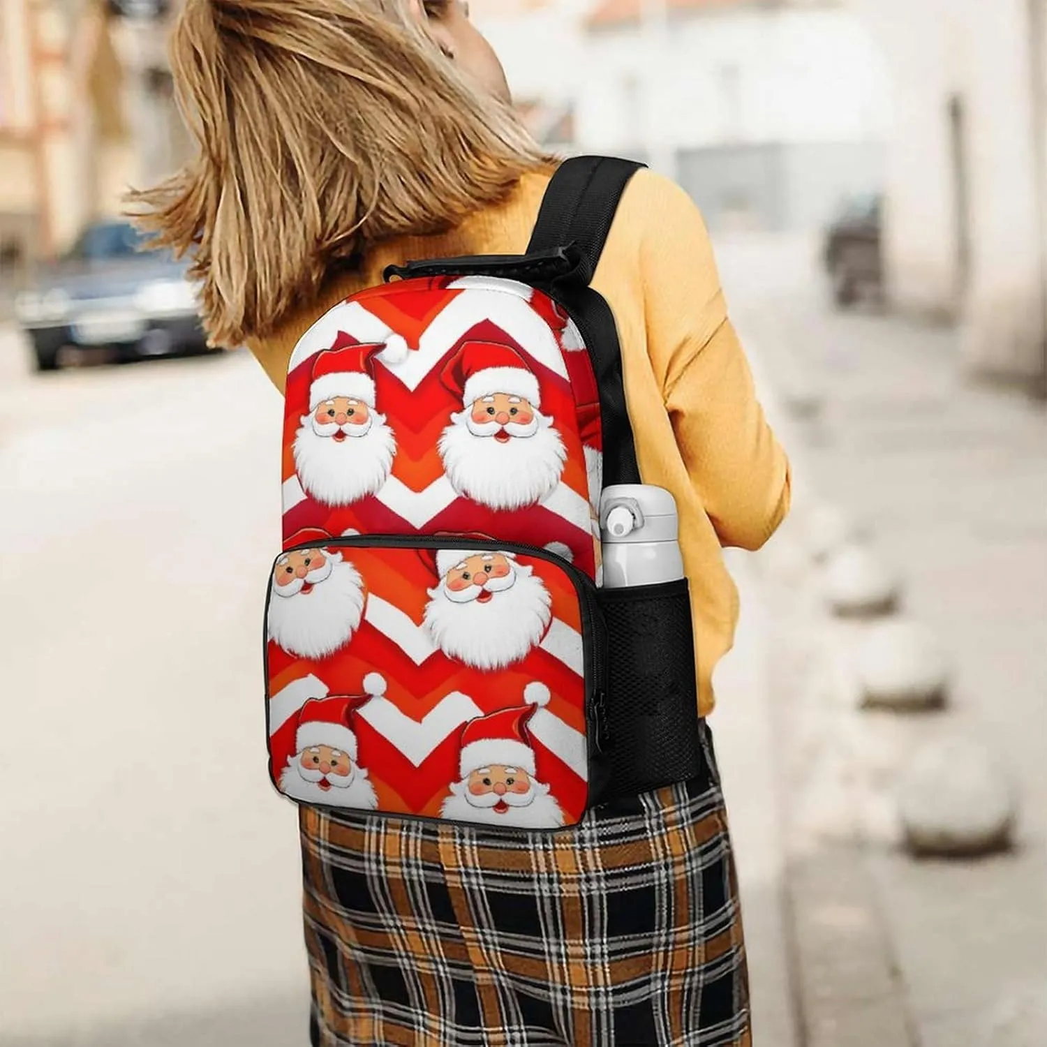 Supdreamc Men & Women Lightweight Christmas Santa Claus Red Casual Daypack Large Capacity Bookbag With Adjustable Shoulder Straps for Gym Business Bicycle