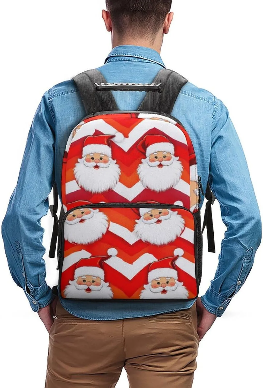 Supdreamc Men & Women Lightweight Christmas Santa Claus Red Casual Daypack Large Capacity Bookbag With Adjustable Shoulder Straps for Gym Business Bicycle
