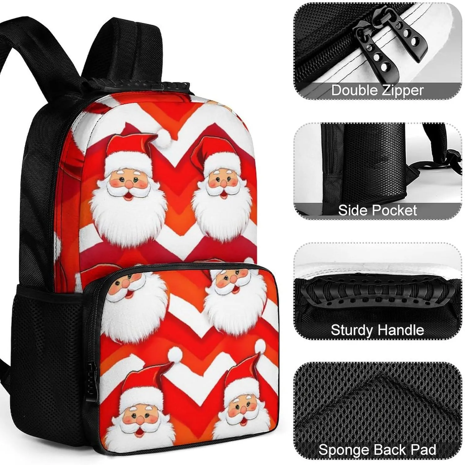 Supdreamc Men & Women Lightweight Christmas Santa Claus Red Casual Daypack Large Capacity Bookbag With Adjustable Shoulder Straps for Gym Business Bicycle