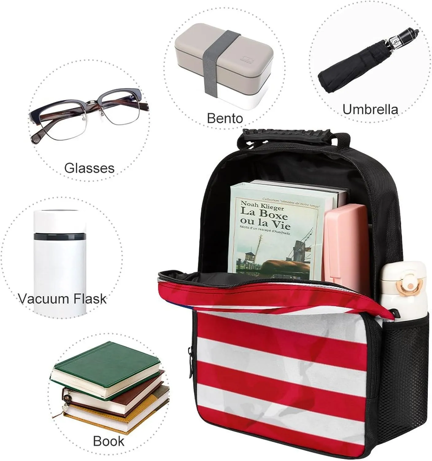 Supdreamc Men & Women Lightweight Red Blue White American Flag Casual Daypack Large Capacity Bookbag With Adjustable Shoulder Straps for Gym Business Bicycle