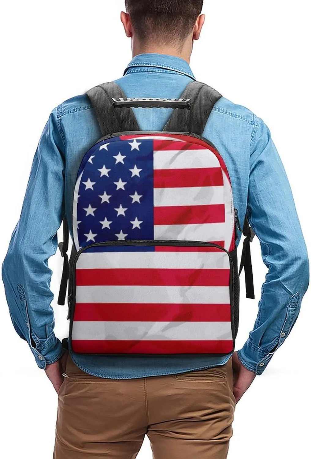 Supdreamc Men & Women Lightweight Red Blue White American Flag Casual Daypack Large Capacity Bookbag With Adjustable Shoulder Straps for Gym Business Bicycle
