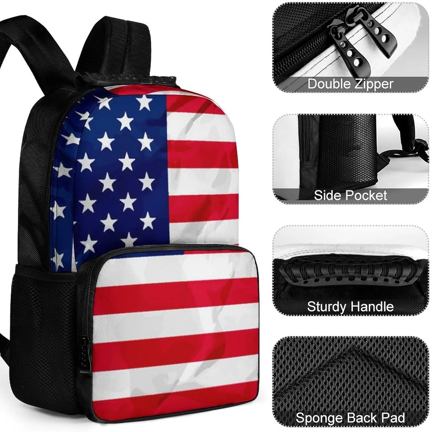 Supdreamc Men & Women Lightweight Red Blue White American Flag Casual Daypack Large Capacity Bookbag With Adjustable Shoulder Straps for Gym Business Bicycle