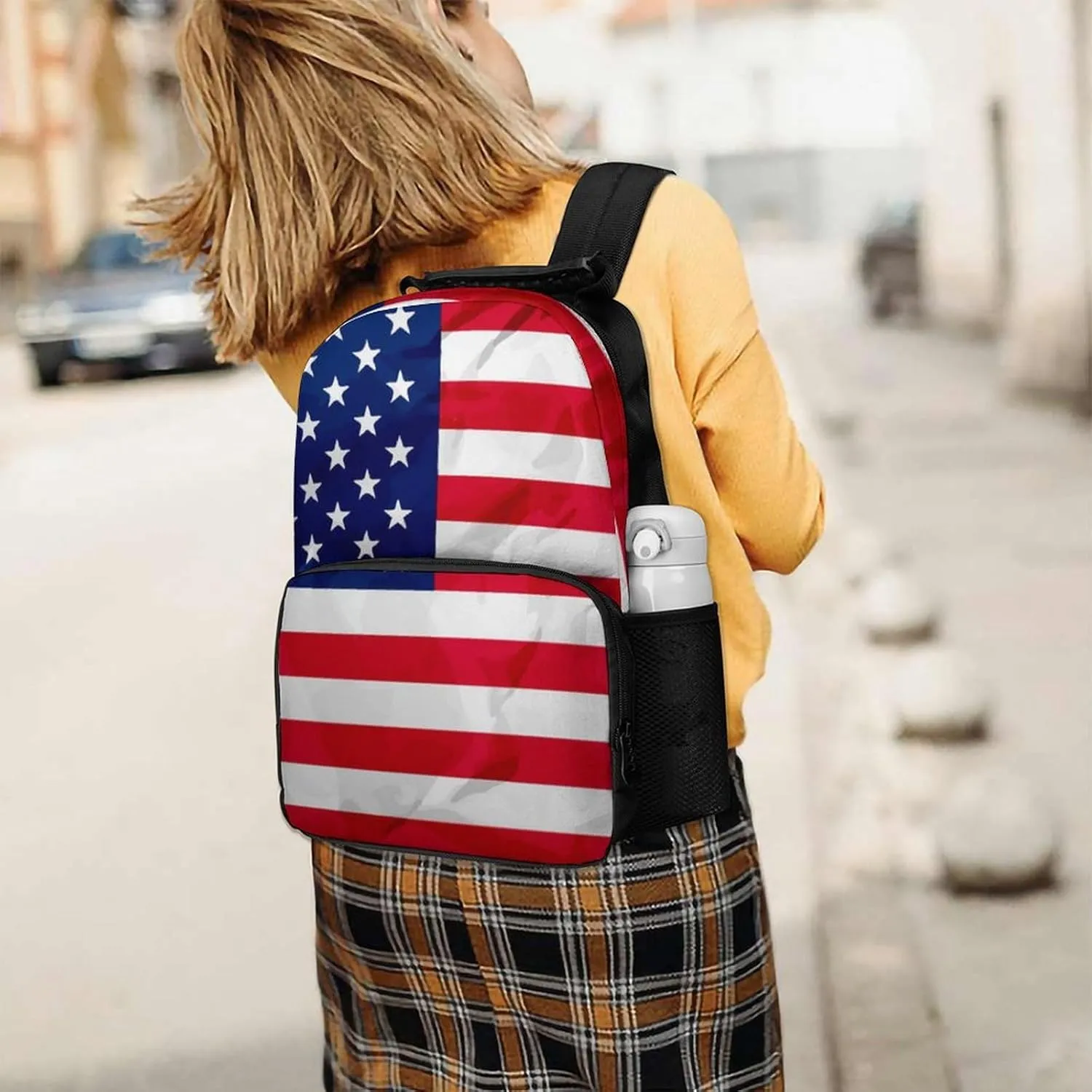 Supdreamc Men & Women Lightweight Red Blue White American Flag Casual Daypack Large Capacity Bookbag With Adjustable Shoulder Straps for Gym Business Bicycle