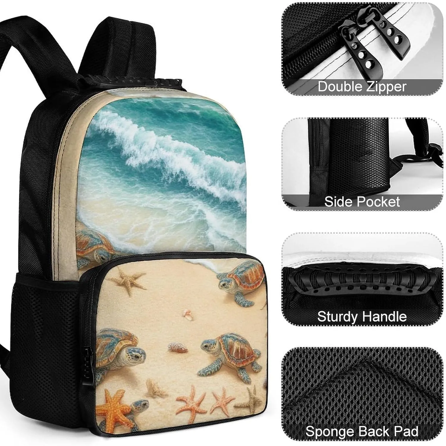 Supdreamc Men Women Lightweight Beach Turtles Casual Daypack Big Capacity Bookbag With Padded Straps for Gym Travel Walking Cycling