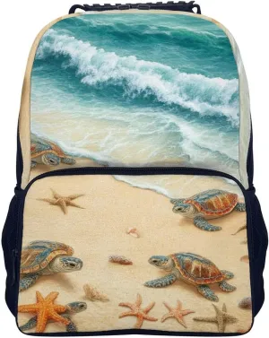 Supdreamc Men Women Lightweight Beach Turtles Casual Daypack Big Capacity Bookbag With Padded Straps for Gym Travel Walking Cycling