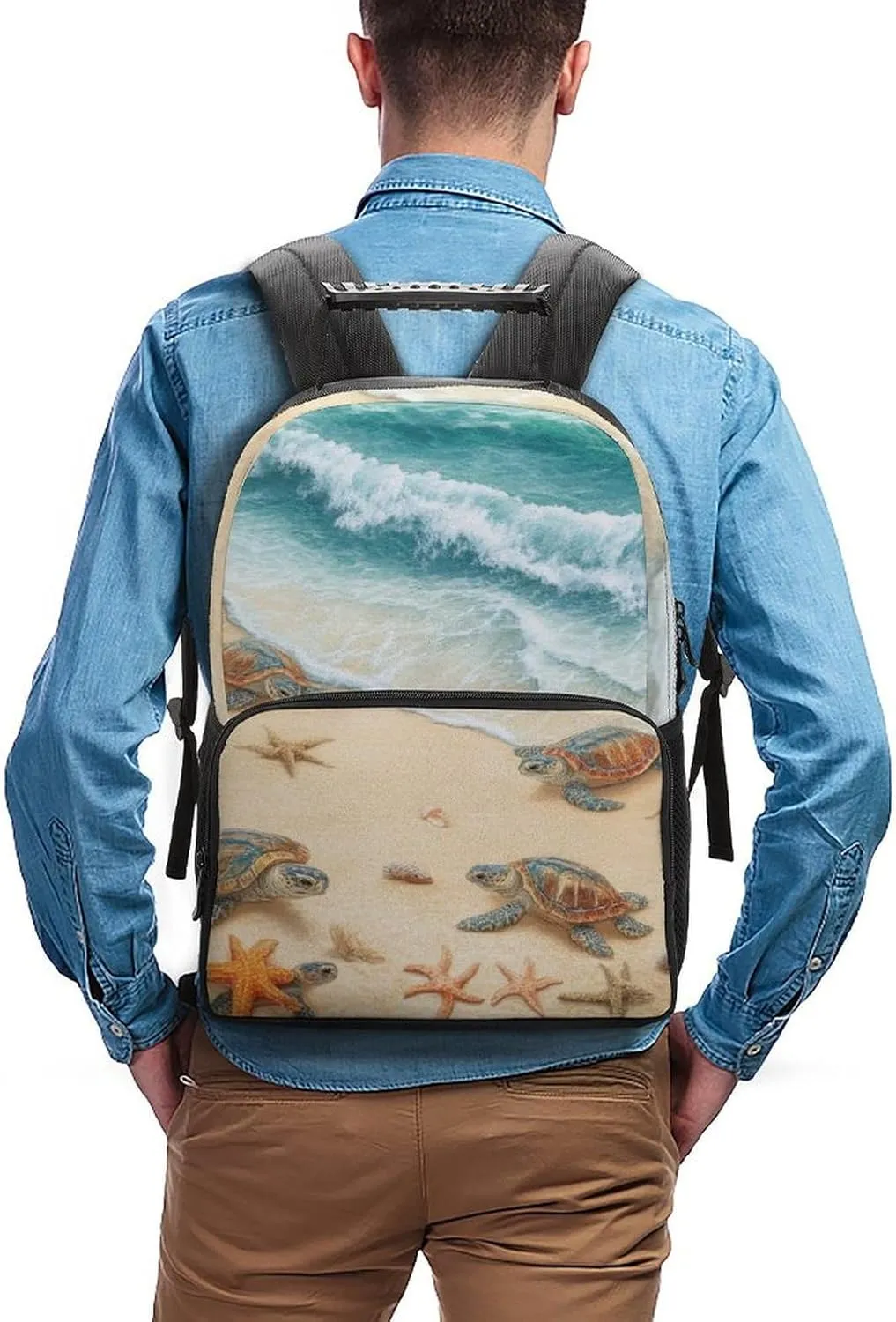 Supdreamc Men Women Lightweight Beach Turtles Casual Daypack Big Capacity Bookbag With Padded Straps for Gym Travel Walking Cycling