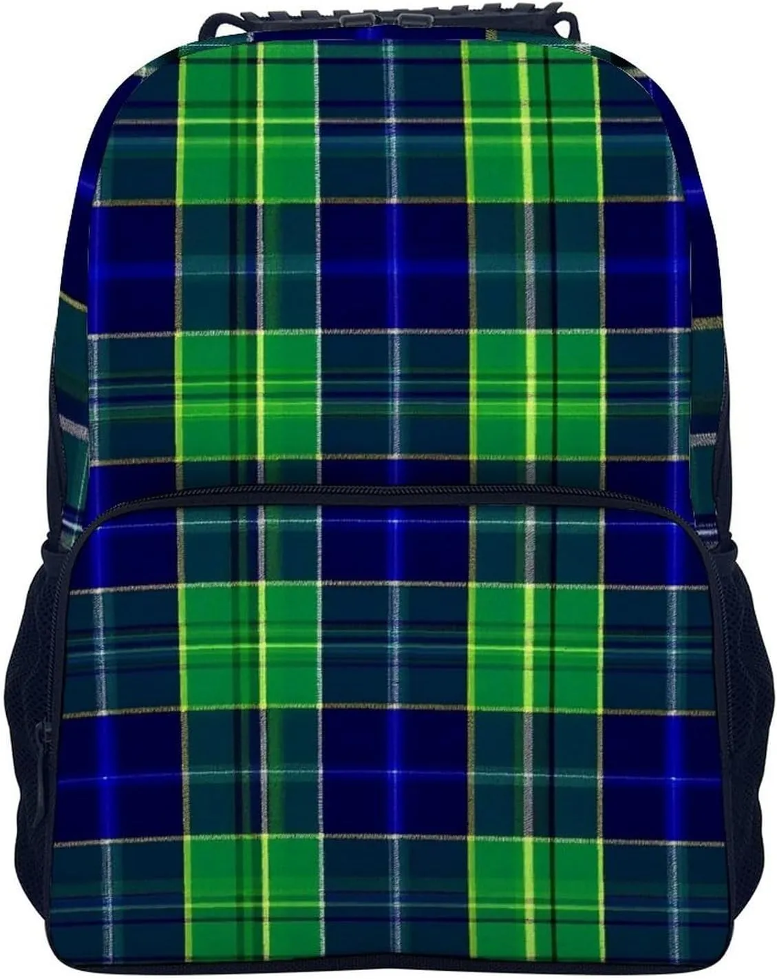 Supdreamc Men Women Lightweight Blue Green Scottish Tartan Plaid Backpack Large Capacity Carry On Bag With Padded Straps for Sports Work Walking Cycling