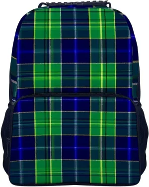 Supdreamc Men Women Lightweight Blue Green Scottish Tartan Plaid Backpack Large Capacity Carry On Bag With Padded Straps for Sports Work Walking Cycling