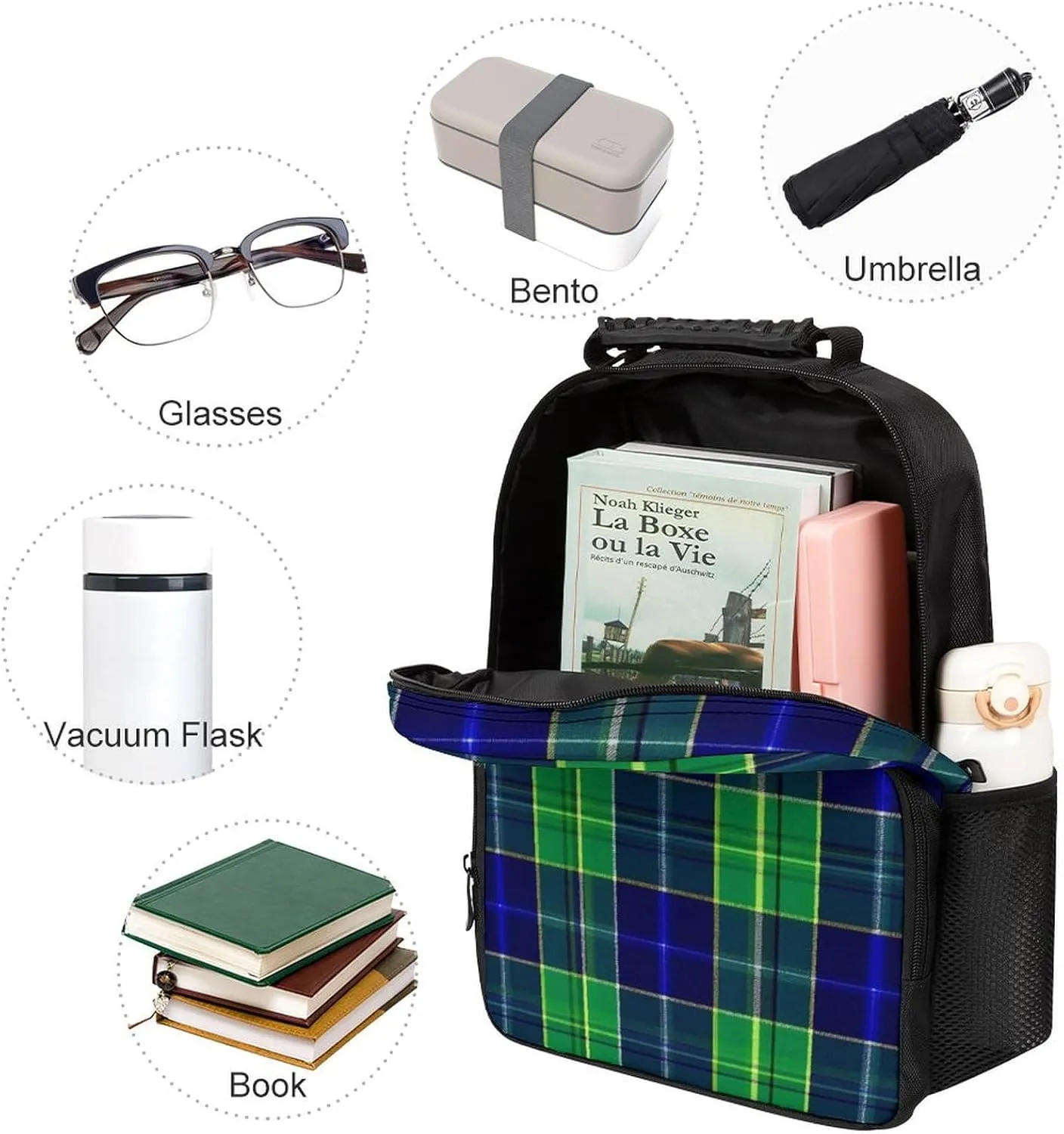 Supdreamc Men Women Lightweight Blue Green Scottish Tartan Plaid Backpack Large Capacity Carry On Bag With Padded Straps for Sports Work Walking Cycling