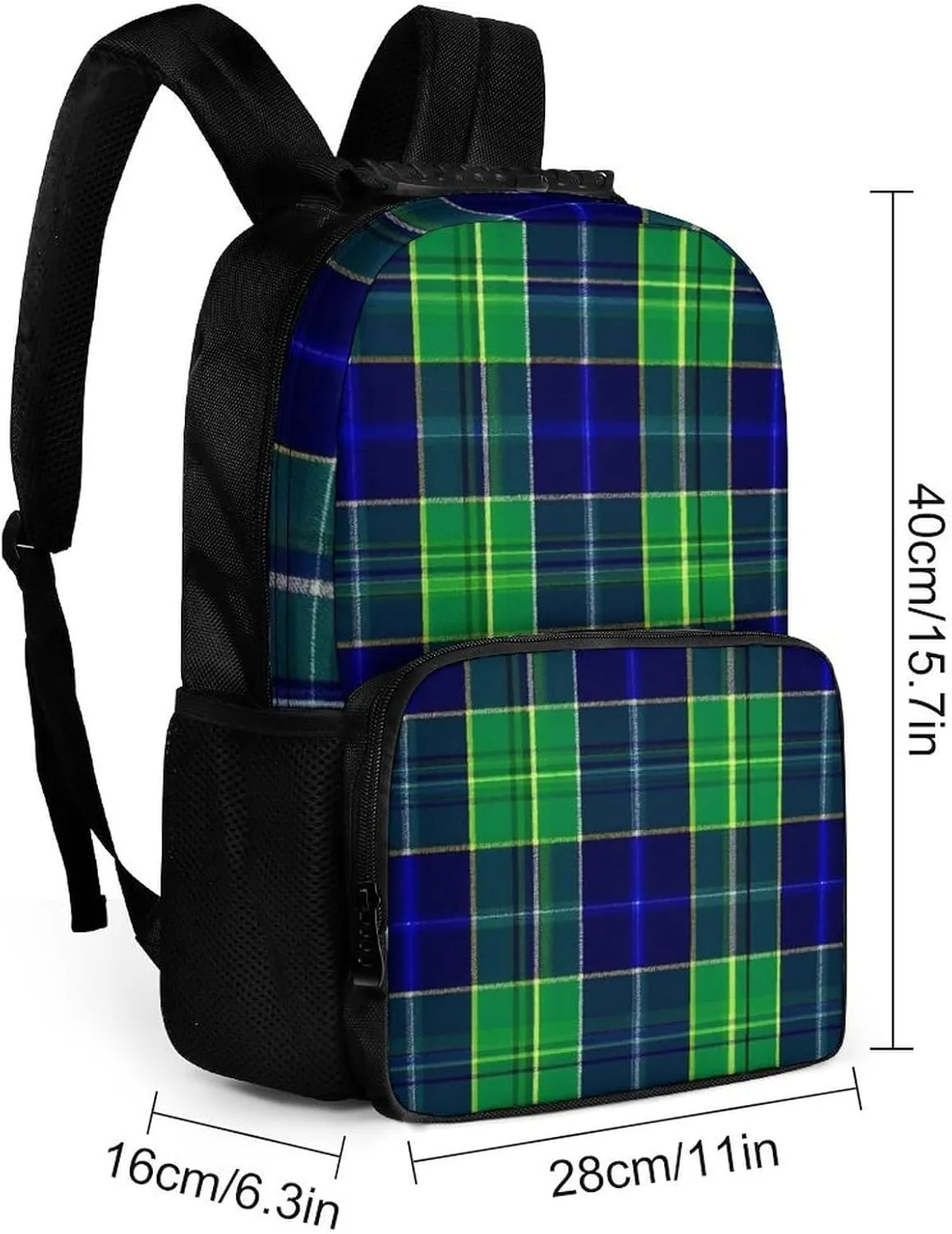 Supdreamc Men Women Lightweight Blue Green Scottish Tartan Plaid Backpack Large Capacity Carry On Bag With Padded Straps for Sports Work Walking Cycling