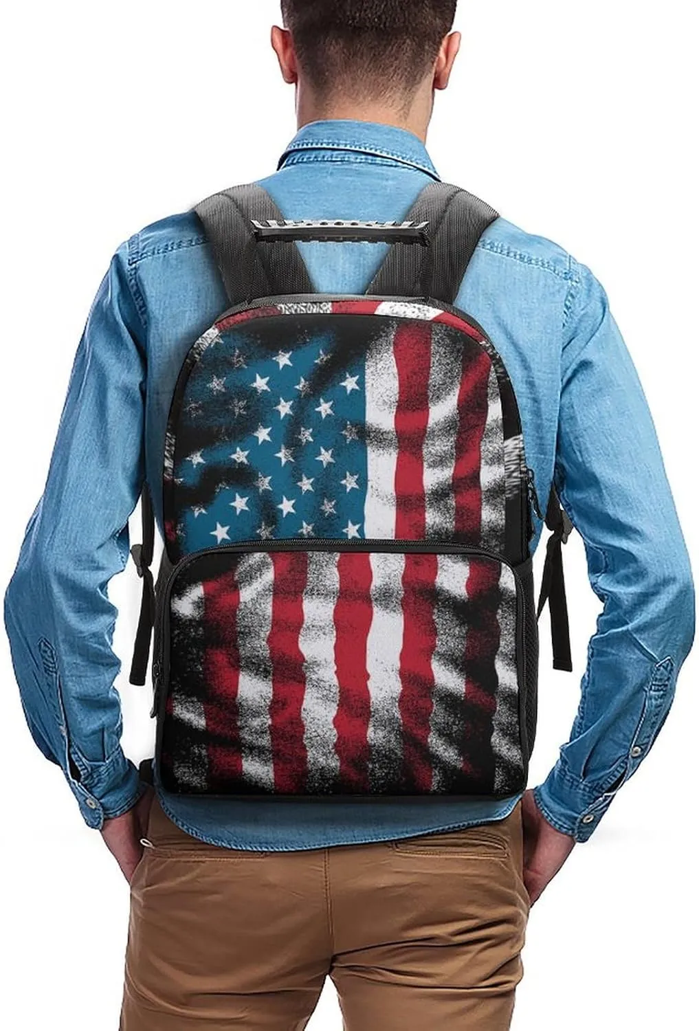 Supdreamc Men Women Lightweight Cool American Flag Casual Daypack Big Capacity Bookbag With Padded Straps for Gym Travel Walking Cycling