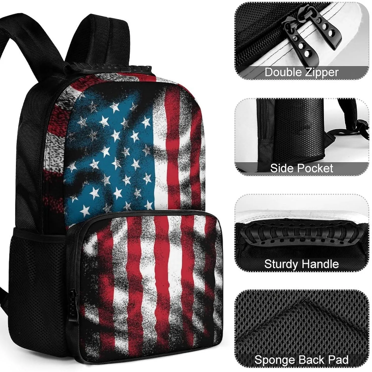 Supdreamc Men Women Lightweight Cool American Flag Casual Daypack Big Capacity Bookbag With Padded Straps for Gym Travel Walking Cycling